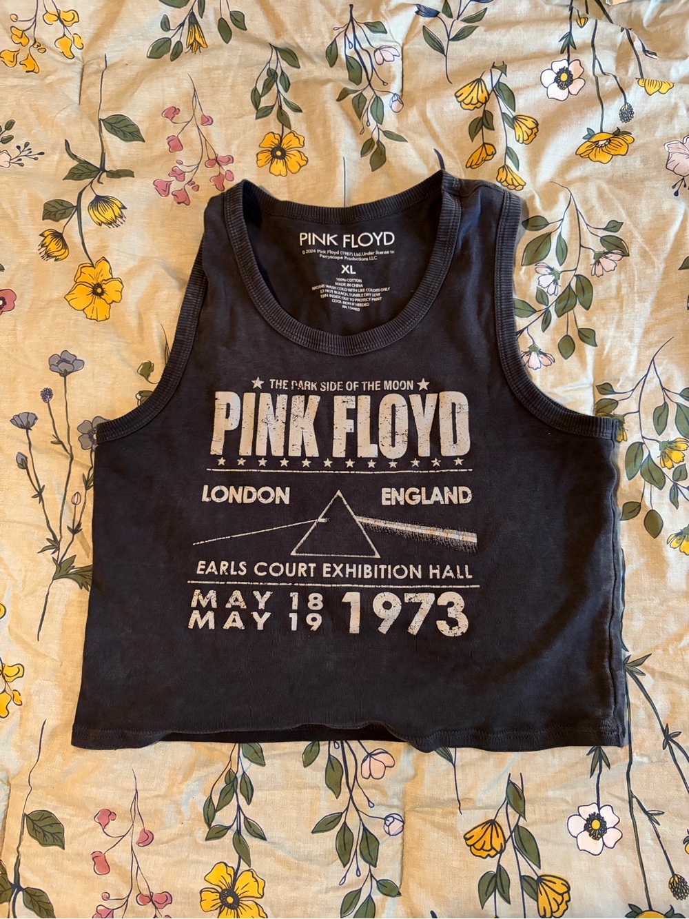 Pink Floyd Cropped Acid Wash Black Graphic Tank Top